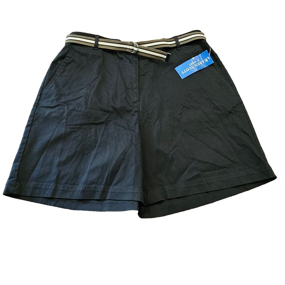 KAREN SCOTT Women's 90's Size 14 High Waist Shorts Black Stretch Princess Diana
